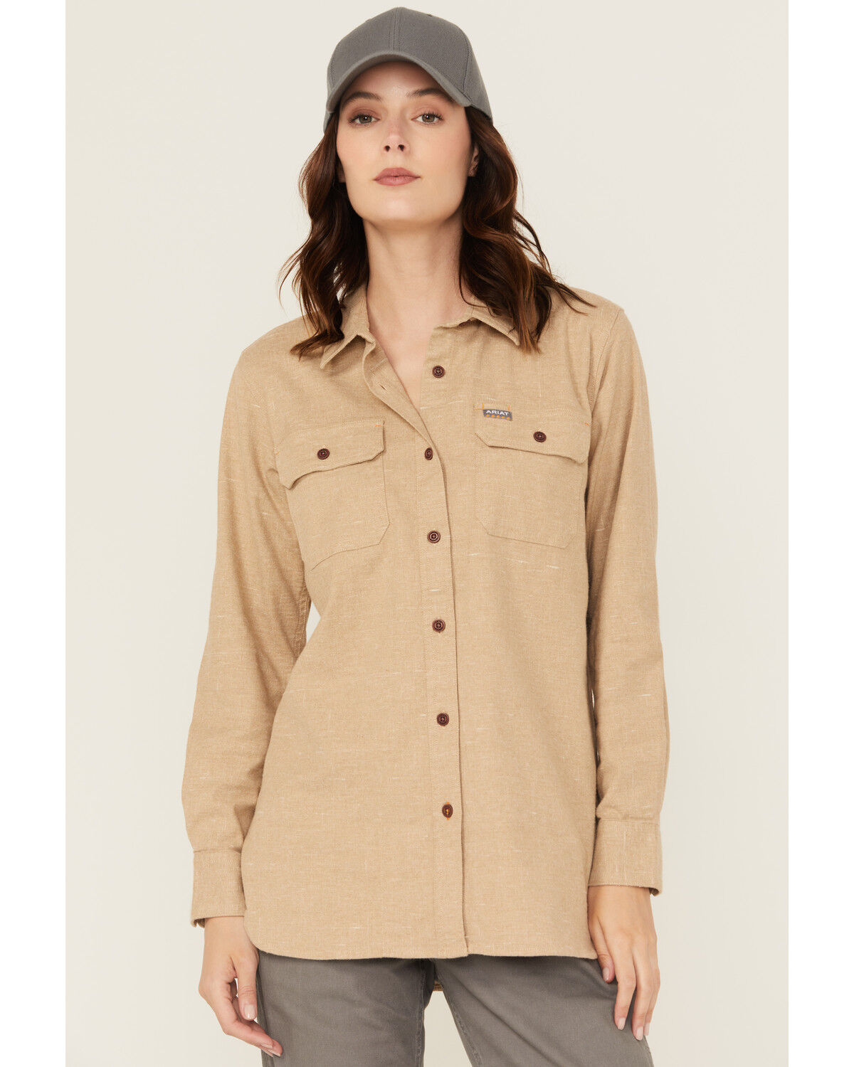 Image #1 - Ariat Women's Rebar Tunic Long Sleeve Button-Down Flannel Work Shirt, Beige, hi-res
