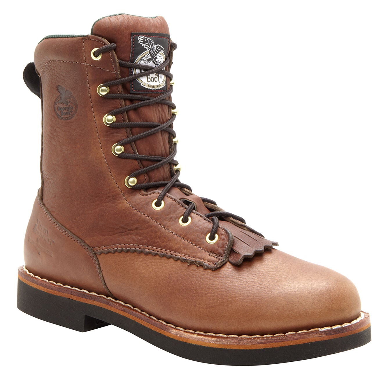 Georgia Boot Men's Farm and Ranch Lacer Work Boots - Soft Toe, Walnut, hi-res