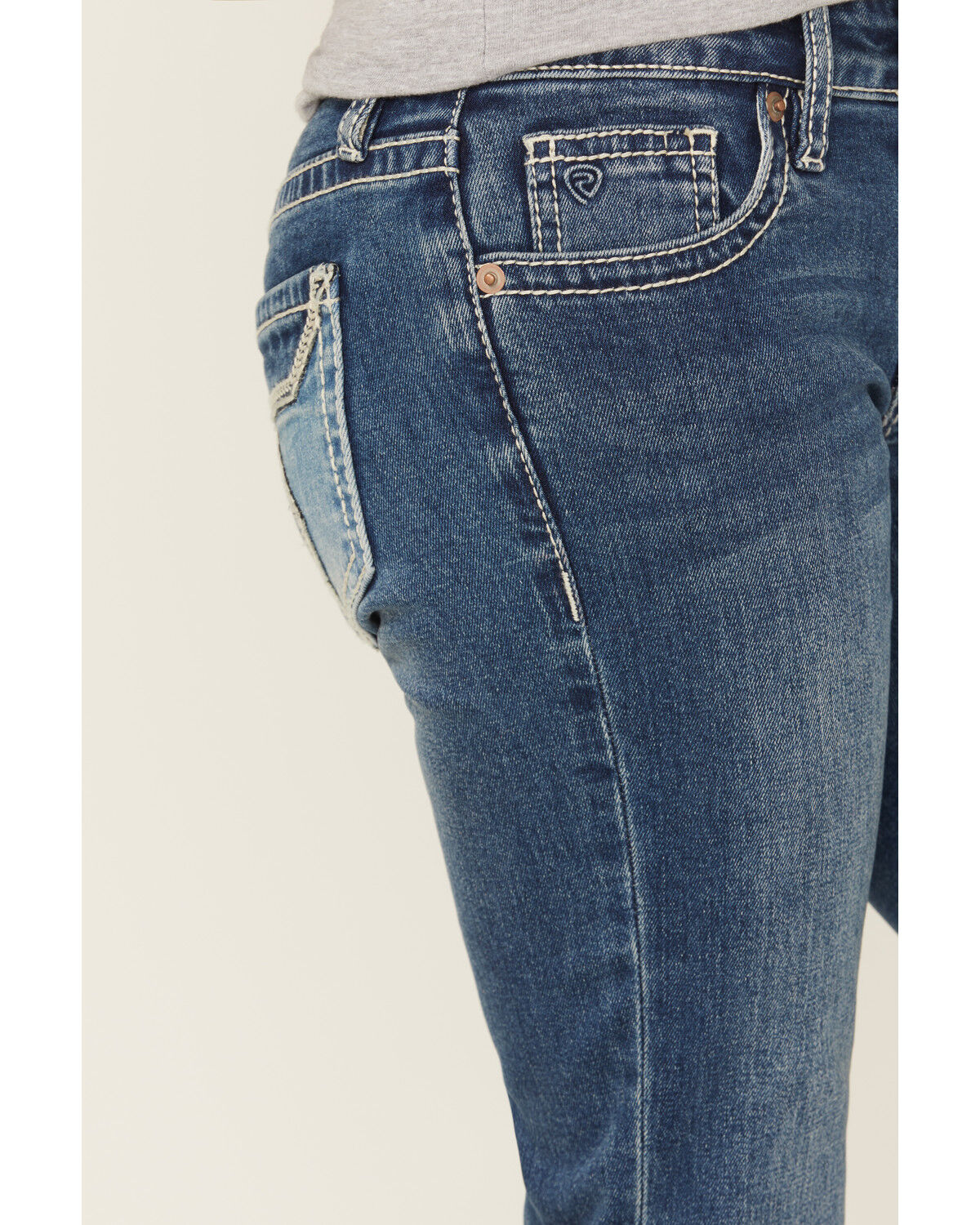 Image #4 - Rock & Roll Denim Girls' Star Embroidered Bootcut Stretch Denim Jeans, Medium Wash, hi-res