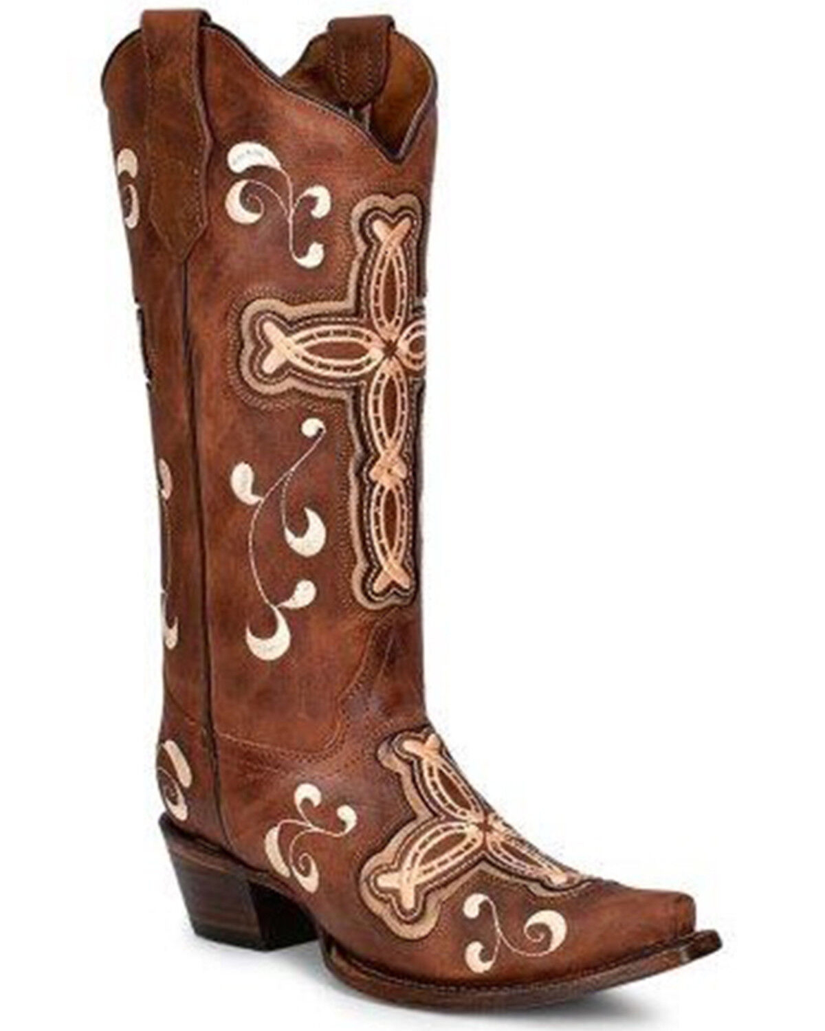 Image #1 - Circle G Women's Cross Western Boots - Snip Toe, Brown, hi-res