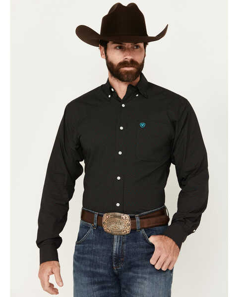 Ariat Men's Gian Polka Dot Print Long Sleeve Button-Down Shirt, Black, hi-res