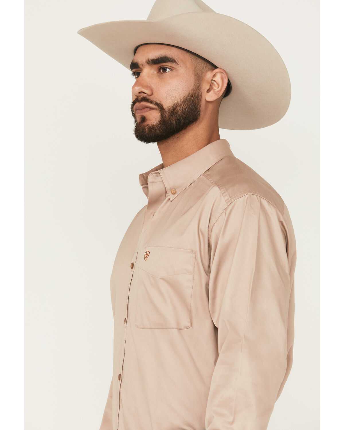 Image #2 - Ariat Men's Solid Khaki Twill Long Sleeve Western Shirt - Big & Tall, Khaki, hi-res