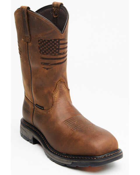 Ariat Men's Liberty 11" WorkHog® Western Work Boots - Broad Square Toe, Distressed Brown, hi-res