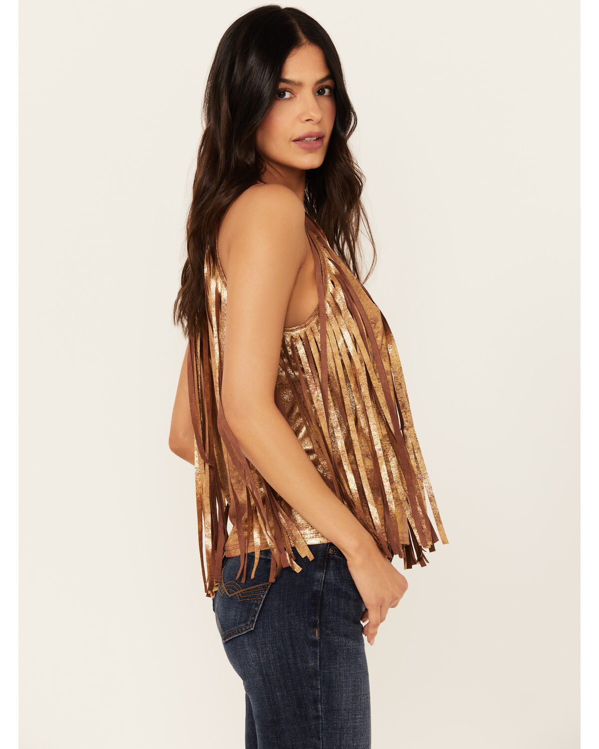 Image #2 - Idyllwind Women's Prescott Foiled Faux Suede Fringe Tank, Brown, hi-res