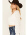 Image #2 - Beyond The Radar Women's Floral Lace Tie Back Long Sleeve Top, White, hi-res