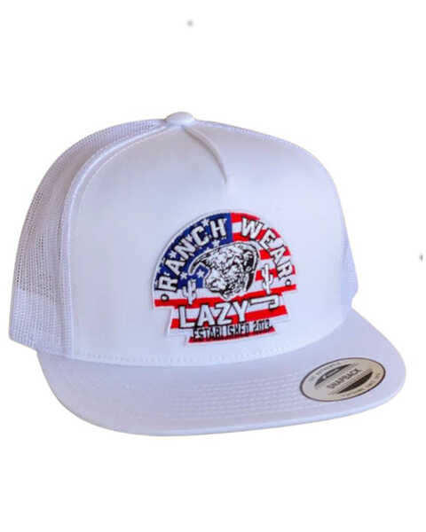 Lazy J Ranchwear Men's USA Patch Ball Cap , White, hi-res