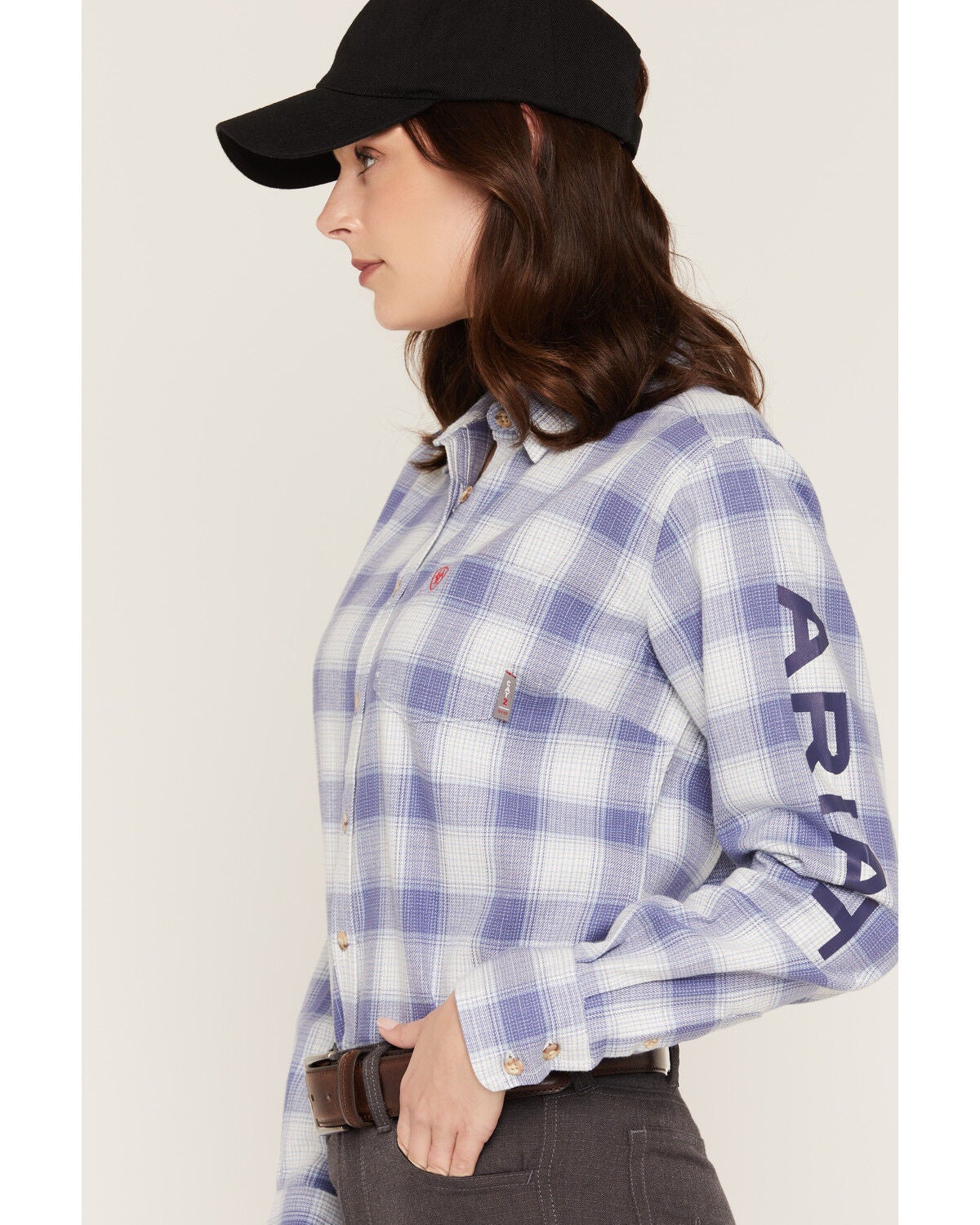 Image #2 - Ariat Women's FR Paige Logo Long Sleeve Button-Down Work Shirt, Blue, hi-res