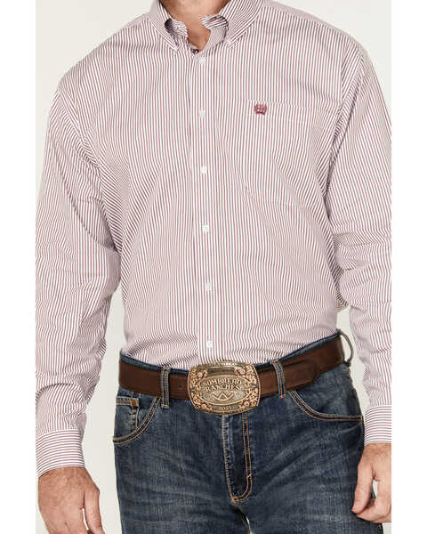 Image #3 - Cinch Men's Striped Print Long Sleeve Button-Down Western Shirt, White, hi-res