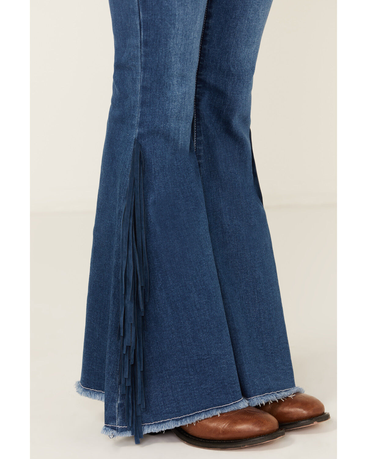 Image #2 - Cowgirl Hardware Girls' Fringe Bell Bottom Stretch Denim Jeans, , hi-res