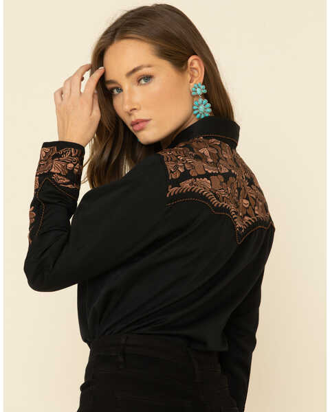 Image #4 - Scully Women's Floral Embroidered Western Shirt, Black, hi-res