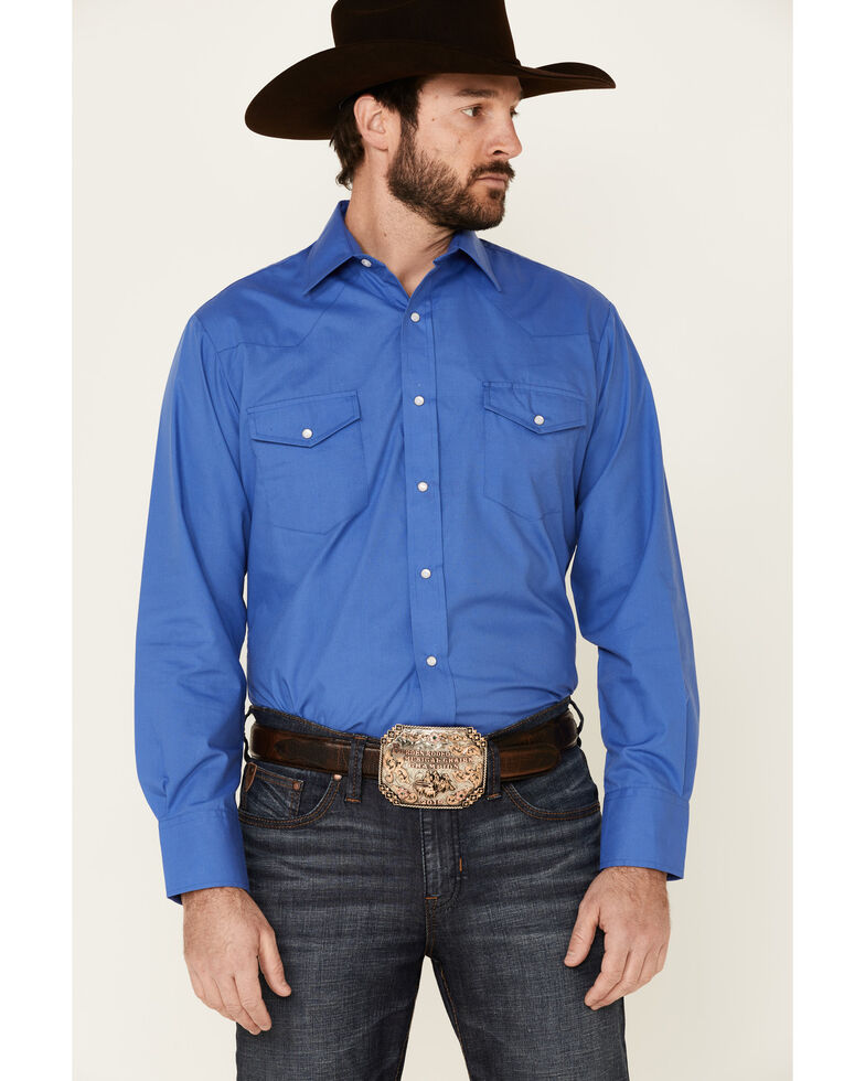 Roper Men's Classic Long Sleeve Snap Western Shirt , Blue, hi-res
