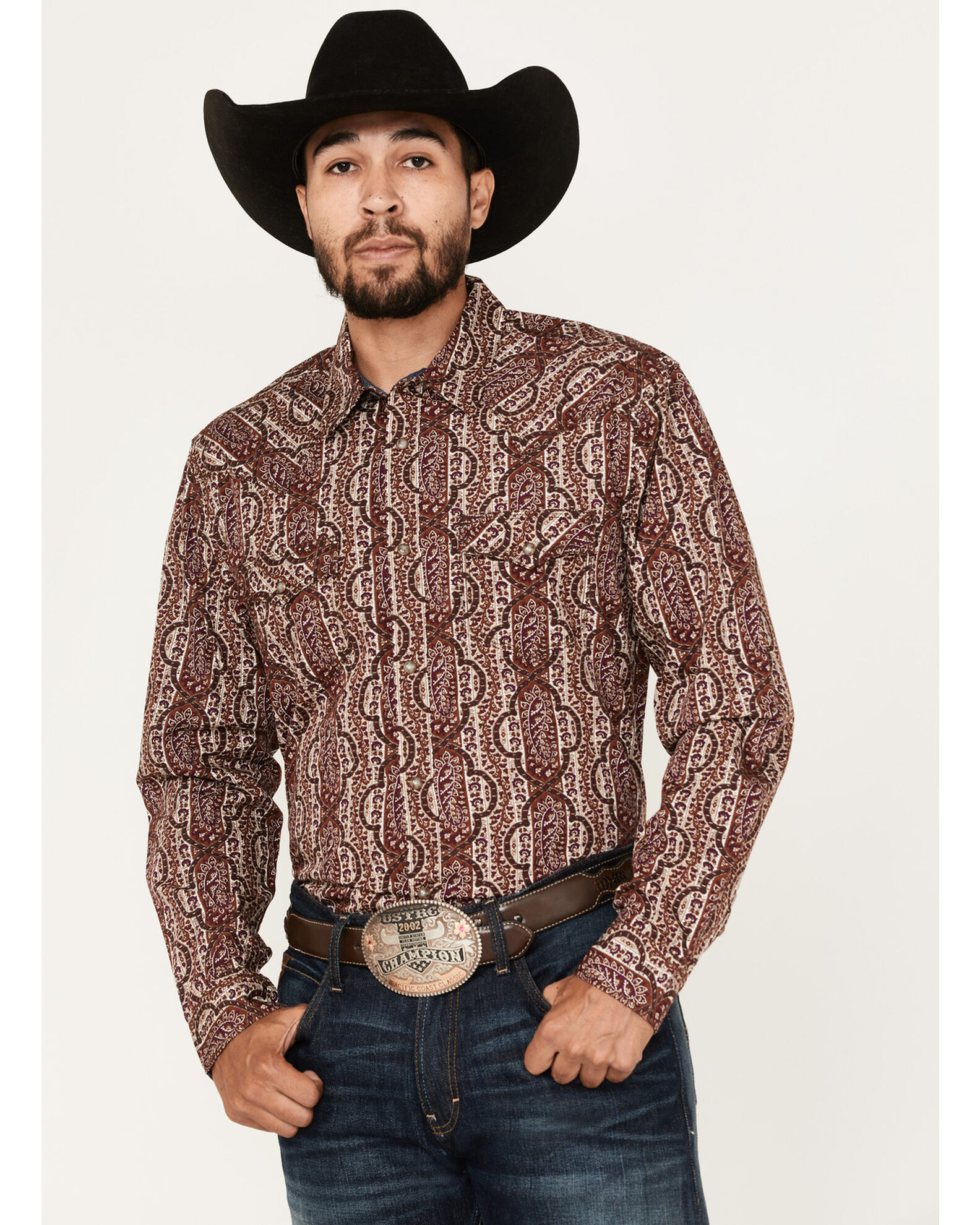 Moonshine Spirit Men s Sundays Best Paisley Stripe Snap Western
