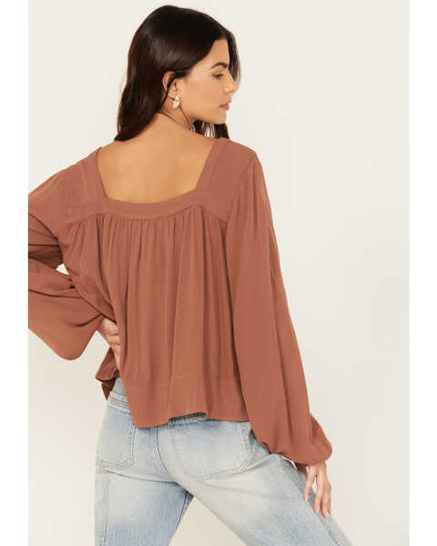Image #4 - Cleo + Wolf Women's Long Sleeve Flowy Blouse , Coffee, hi-res