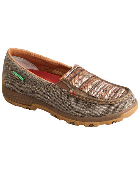 Image #1 - Twisted X Women's Slip-On CellStretch Driving Shoes - Moc Toe, Brown, hi-res