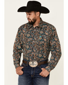 Cinch Men's Charcoal Floral Paisley Print Long Sleeve Button-Down Western Shirt , Charcoal, hi-res