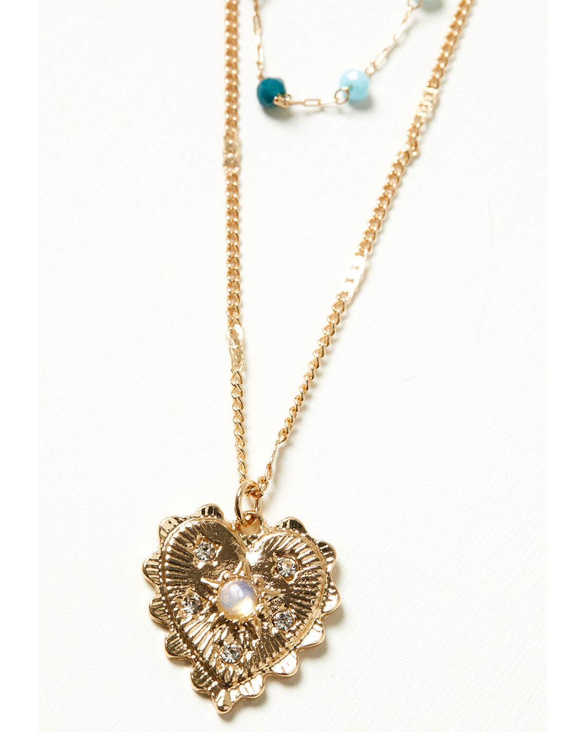 Image #2 - Shyanne Women's Suede and Tonal Beaded Heart Pendant Necklace Set - 2 Piece, Gold, hi-res