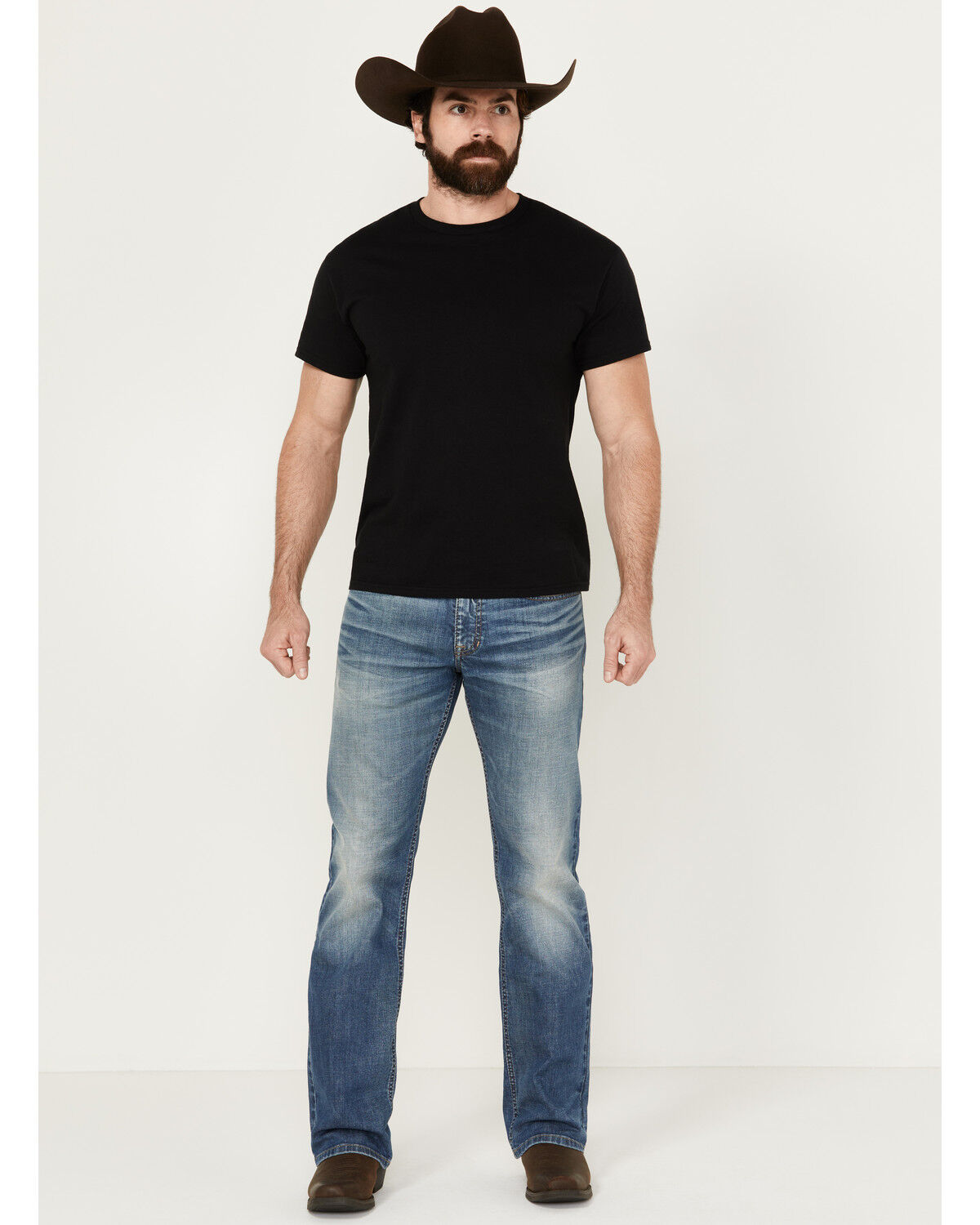 Image #1 - Moonshine Spirit Men's Medium Wash White Lightning Slim Bootcut Stretch Denim Jeans, Medium Wash, hi-res