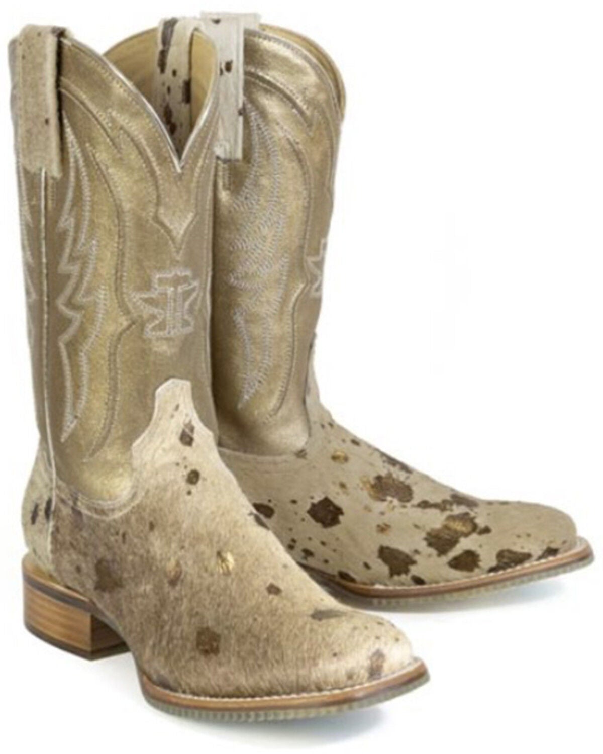 Tin Haul Women's Golden Charolais Hair-On Western Boots - Broad Square Toe, Tan, hi-res