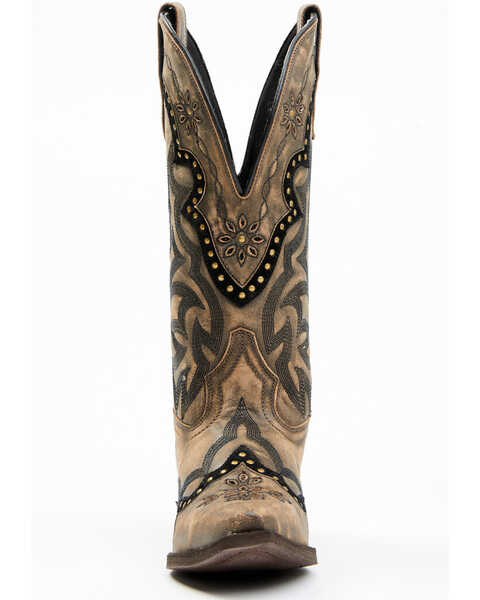 Image #4 - Laredo Women's Skyla Floral Studded Western Performance Boots - Snip Toe , Dark Brown, hi-res