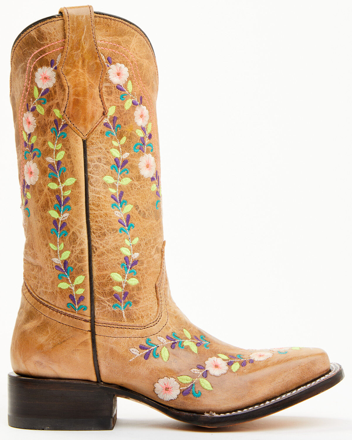 Image #3 - Corral Girls' Floral Embroidered Blacklight Western Boots - Square Toe, Honey, hi-res