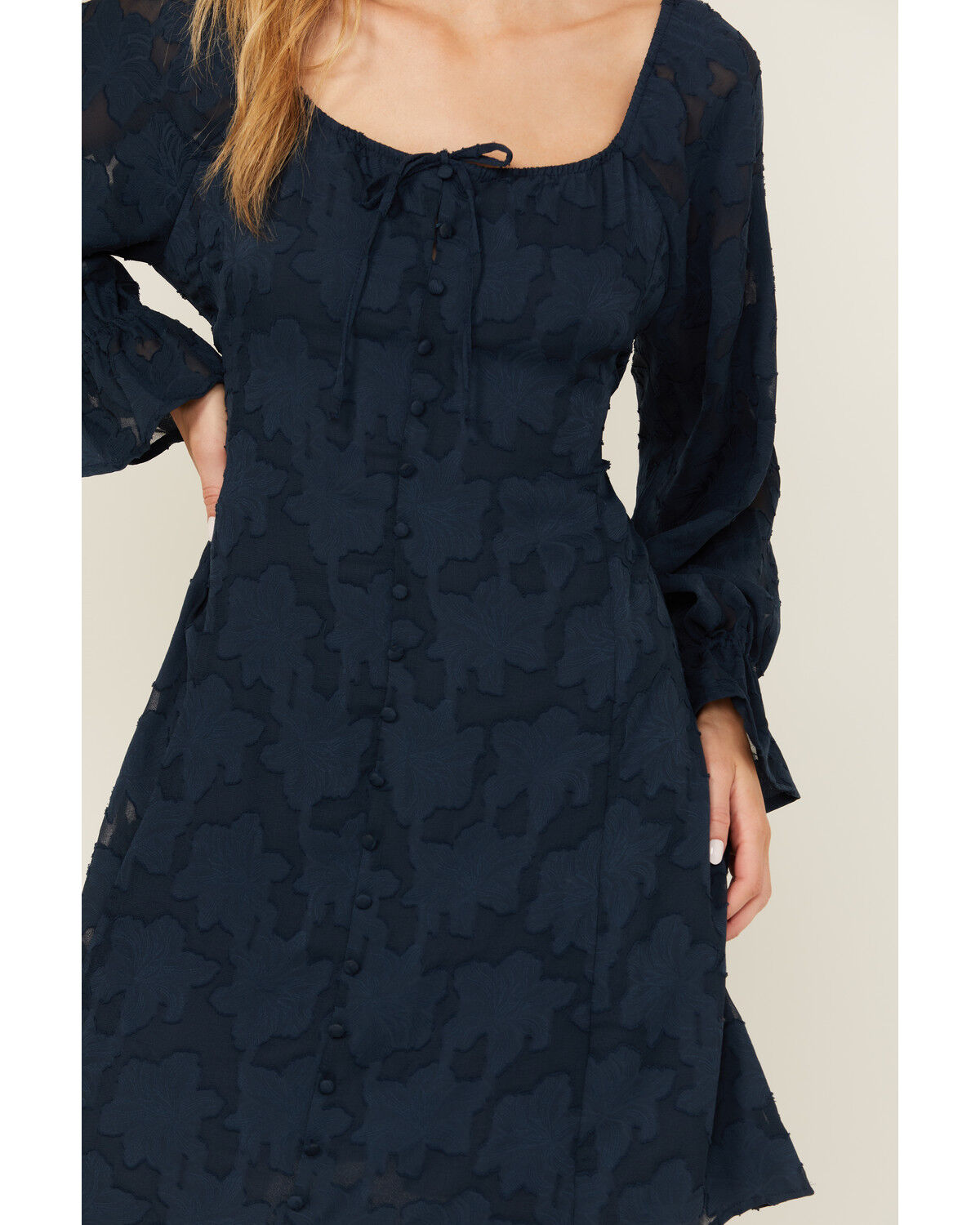 Image #3 - Shyanne Women's Floral Print Long Sleeve Button-Down Mini Dress, Navy, hi-res