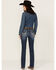 Image #1 - Rock & Roll Denim Women's Medium Wash Mid Rise Pleather Embroidered Pocket Bootcut Stretch Denim Jeans, Medium Wash, hi-res