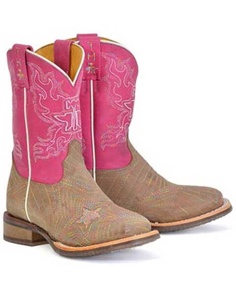 Tin Haul Girls' Super Nova Western Boots - Broad Square Toe, Tan, hi-res