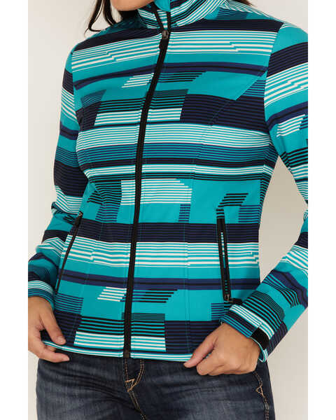 RANK 45 Women's Abstract Striped Softshell Jacket, Turquoise, hi-res