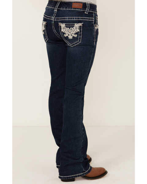 Image #4 - Shyanne Girls' Dark Wash Lace Pockets Bootcut Stretch Denim Jeans , Dark Wash, hi-res