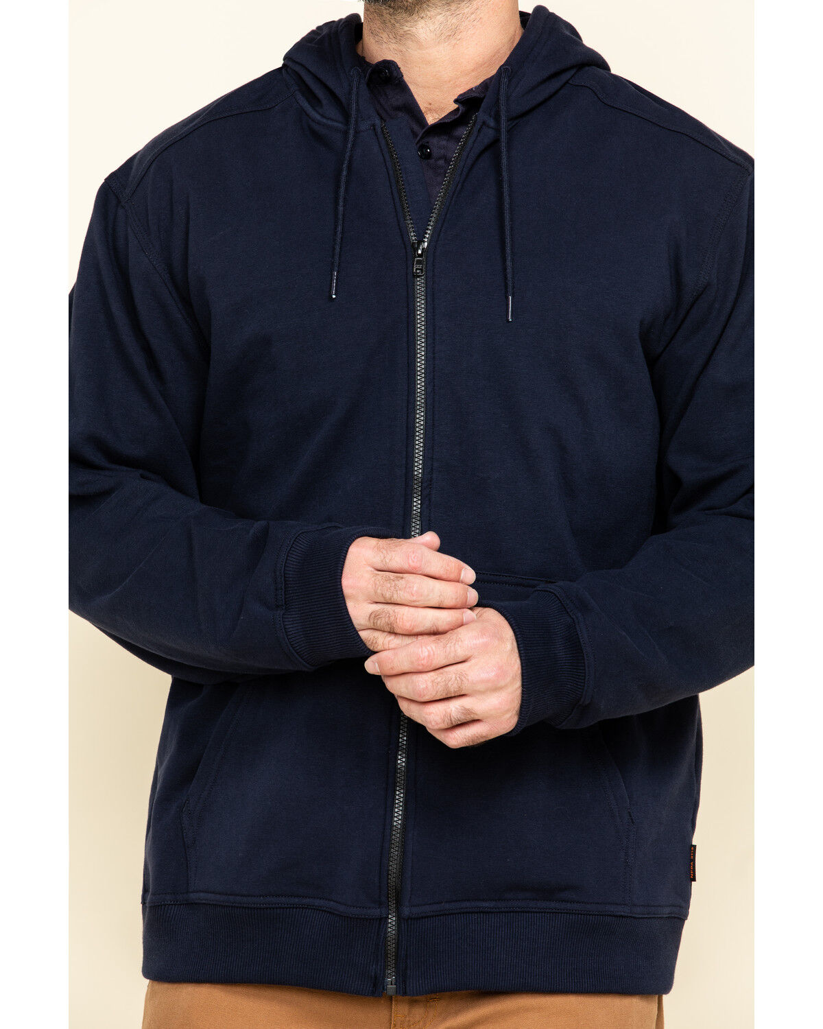 Image #4 - Hawx Men's FR Zip Up Fleece Hooded Work Hoodie, Navy, hi-res