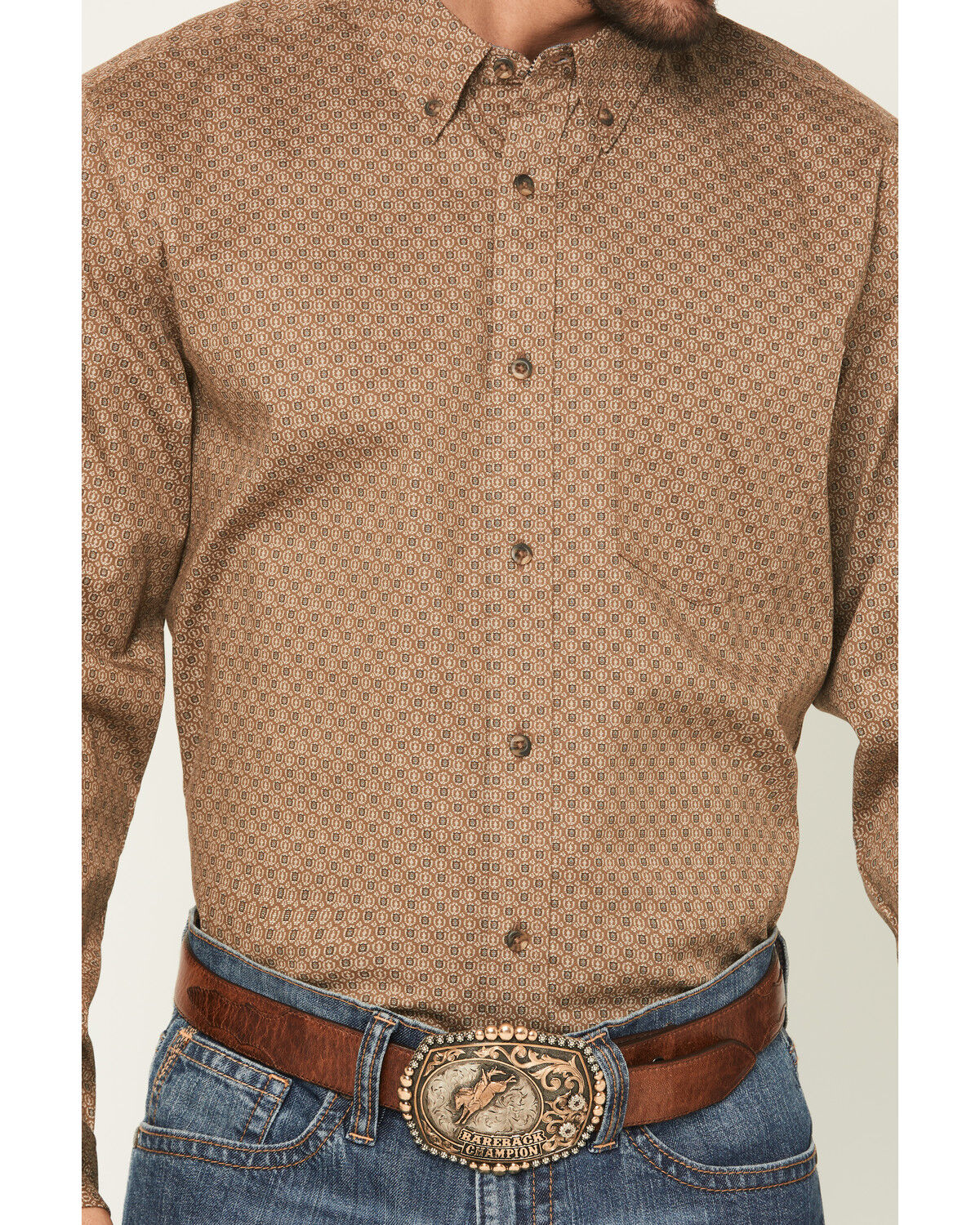 Image #3 - Cody James Men's Big Deal Geo Print Long Sleeve Button-Down Stretch Western Shirt, Lt Brown, hi-res