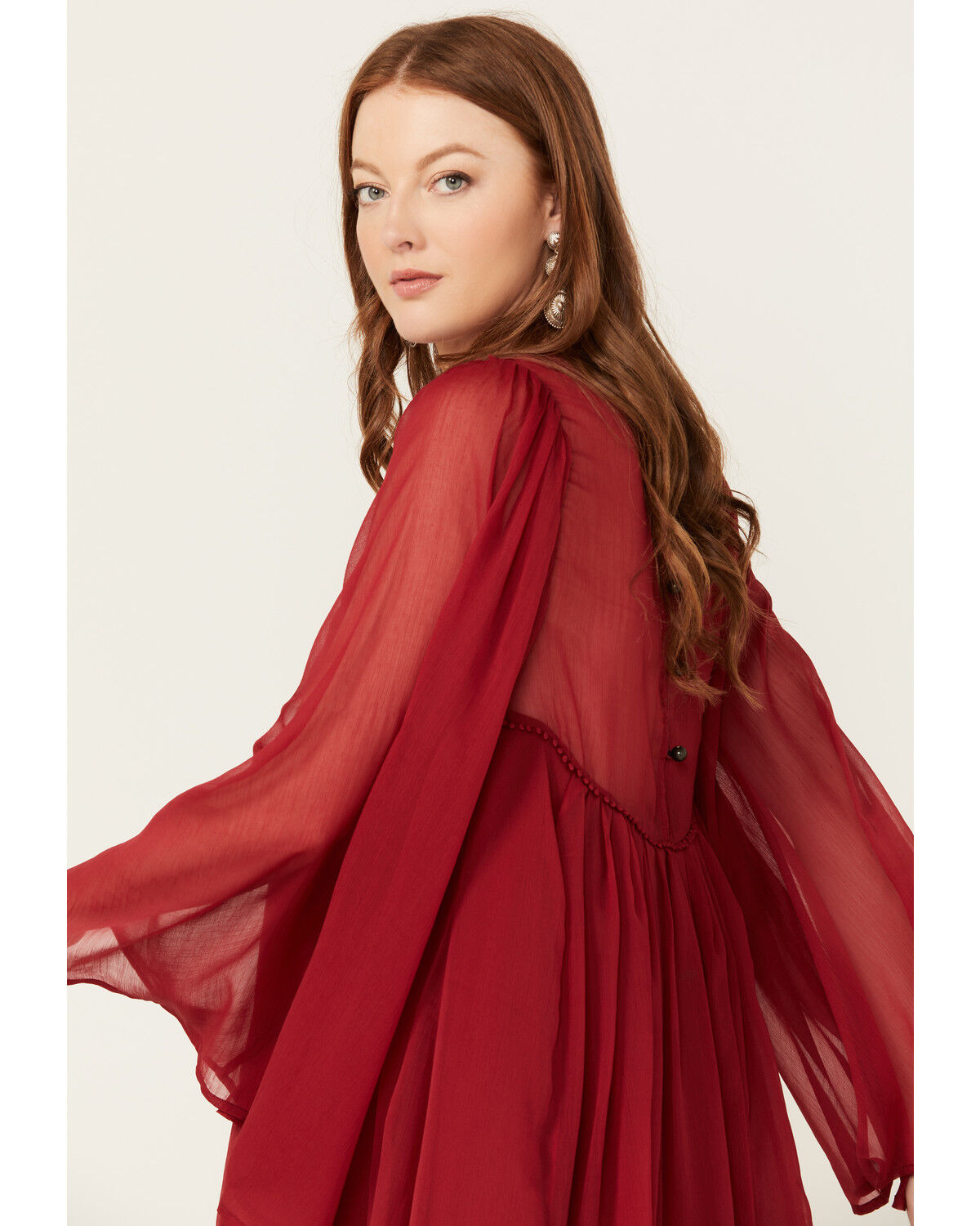 Image #2 - Free People Women's Sunshine of Love Long Sleeve Mini Dress, Red, hi-res