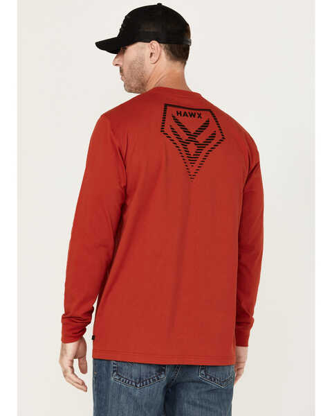 Hawx Men's Linear Logo Long Sleeve Graphic Work T-Shirt , Red, hi-res