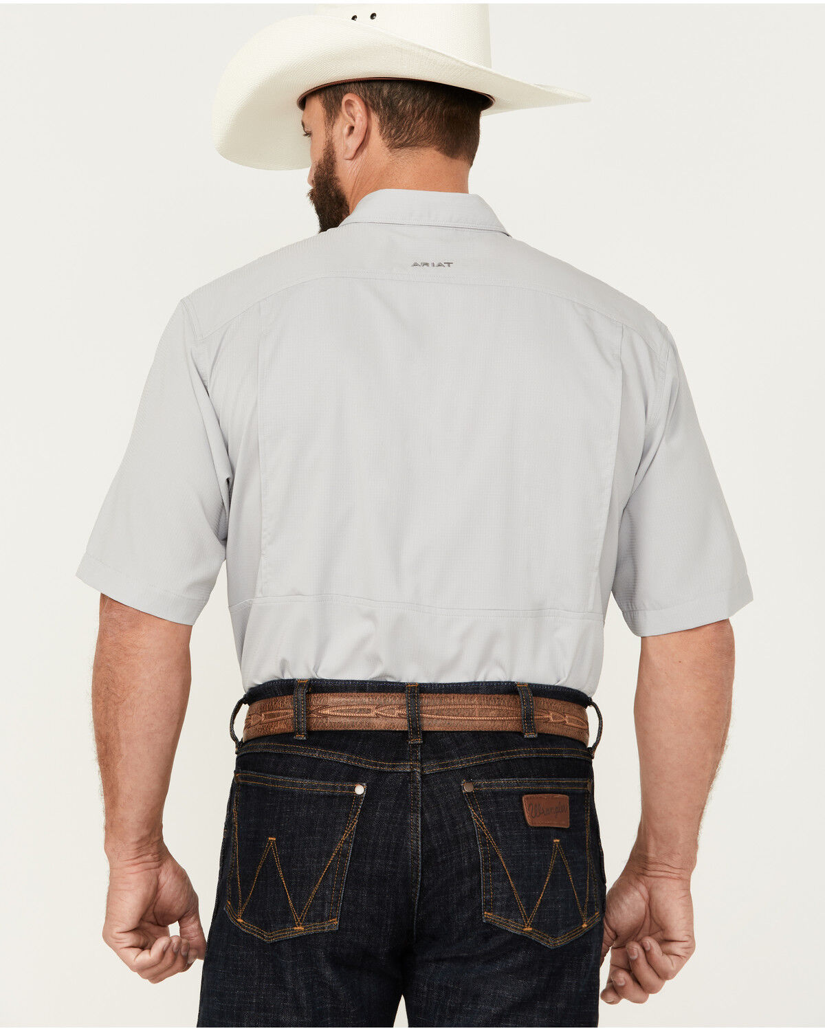 Image #4 - Ariat Men's VentTEK Classic Fit Solid Short Sleeve Performance Shirt - Big, Light Grey, hi-res