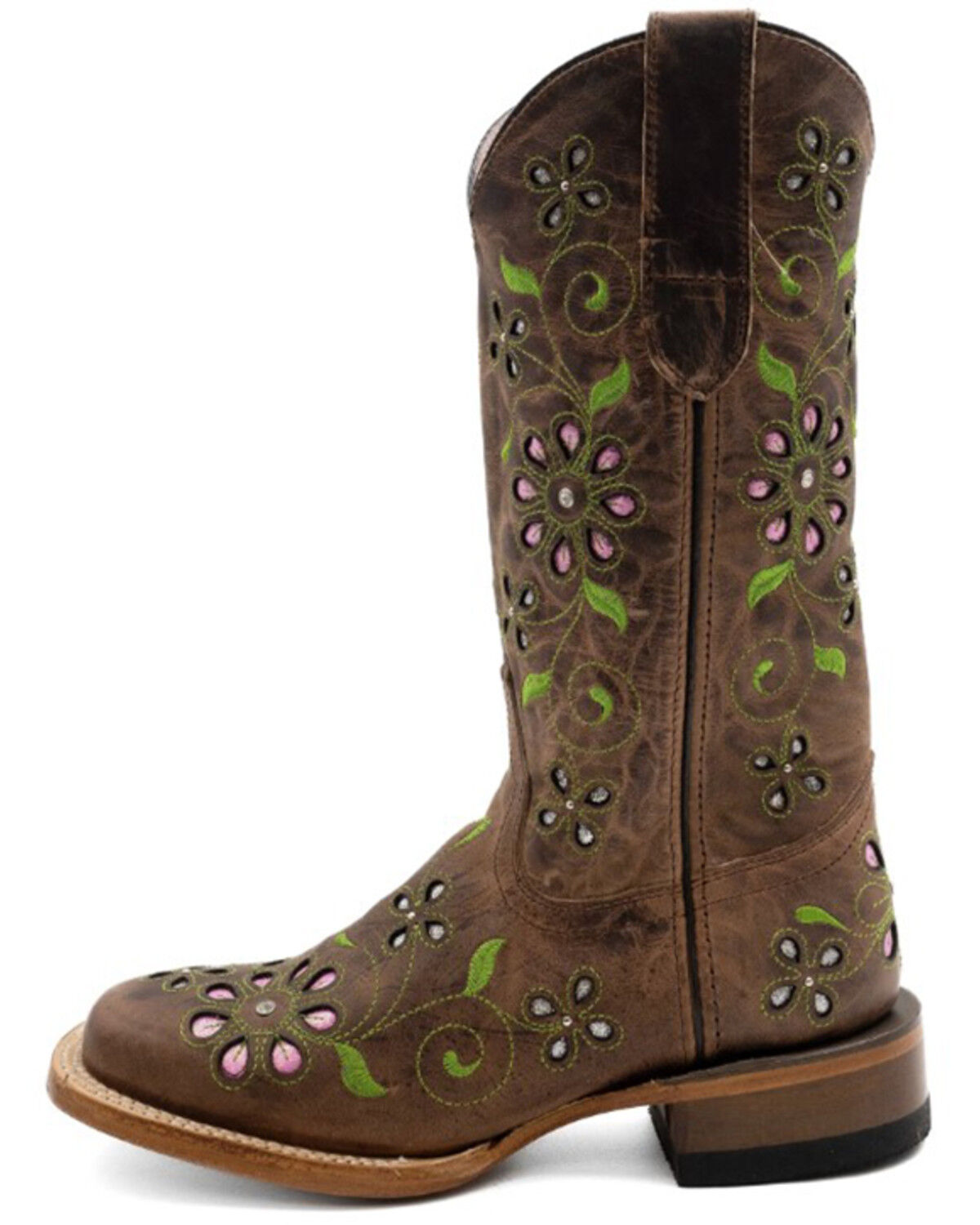 Image #3 - Ferrini Women's Blossom Inlay Western Boots - Broad Square Toe, Brown, hi-res
