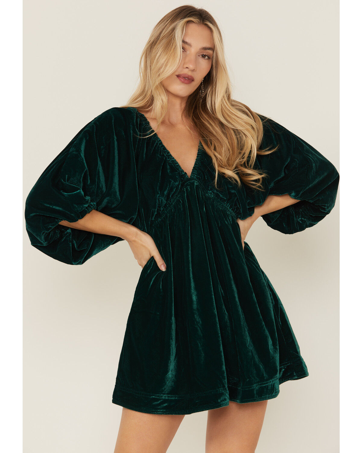 Image #2 - Free People Women's Portia Velvet Mini Dress, Green, hi-res