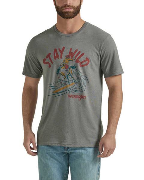 Wrangler Men's Stay Wild Short Sleeve Graphic T-Shirt , Heather Grey, hi-res
