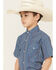 Image #2 - Ely Walker Boys' Striped Short Sleeve Pearl Snap Western Shirt, Navy, hi-res