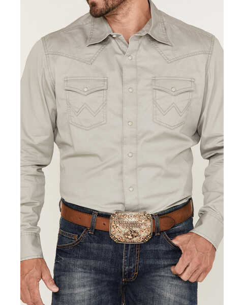 Image #3 - Wrangler Retro Premium Men's Solid Long Sleeve Snap Western Shirt , Grey, hi-res
