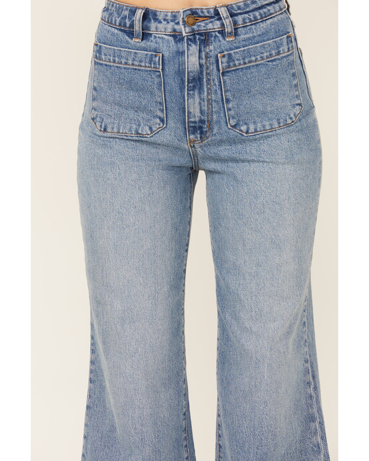Image #2 - Rolla's Women's Boot Barn Exclusive Brad Medium Wash High Rise Sailor Wide Leg Stretch Denim Jeans, Medium Wash, hi-res