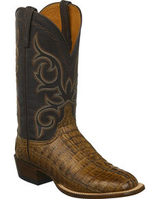 Lucchese Men's Handmade Caiman Western Boots - Square Toe , Brown, hi-res
