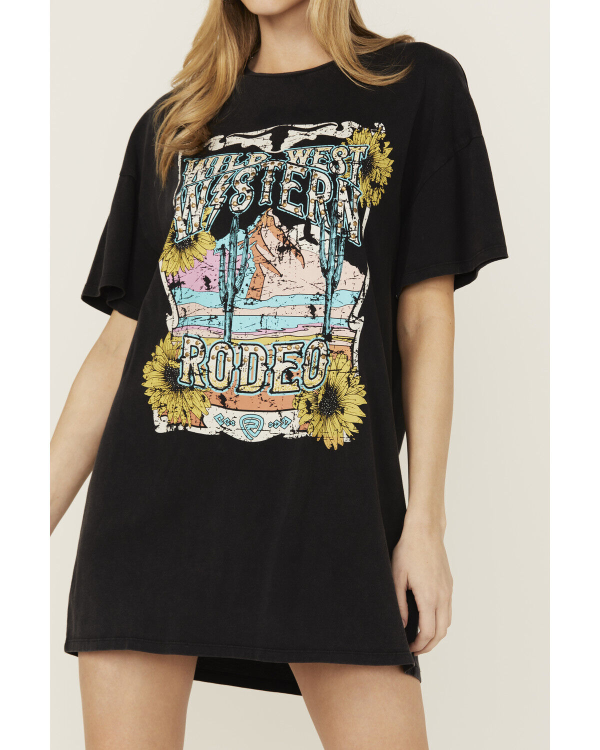 Image #3 - Rock & Roll Denim Women's Desert Short Sleeve Graphic Mini Dress, Black, hi-res