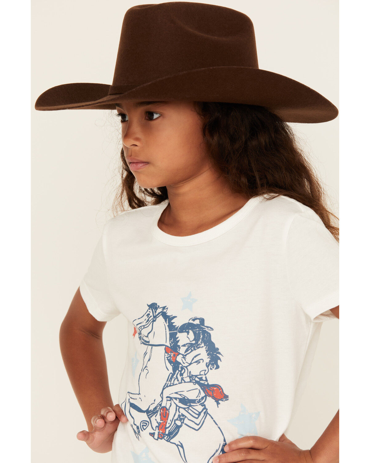 Image #2 - Panhandle Girls' Americana Cowgirl Short Sleeve Graphic Tee, Cream, hi-res