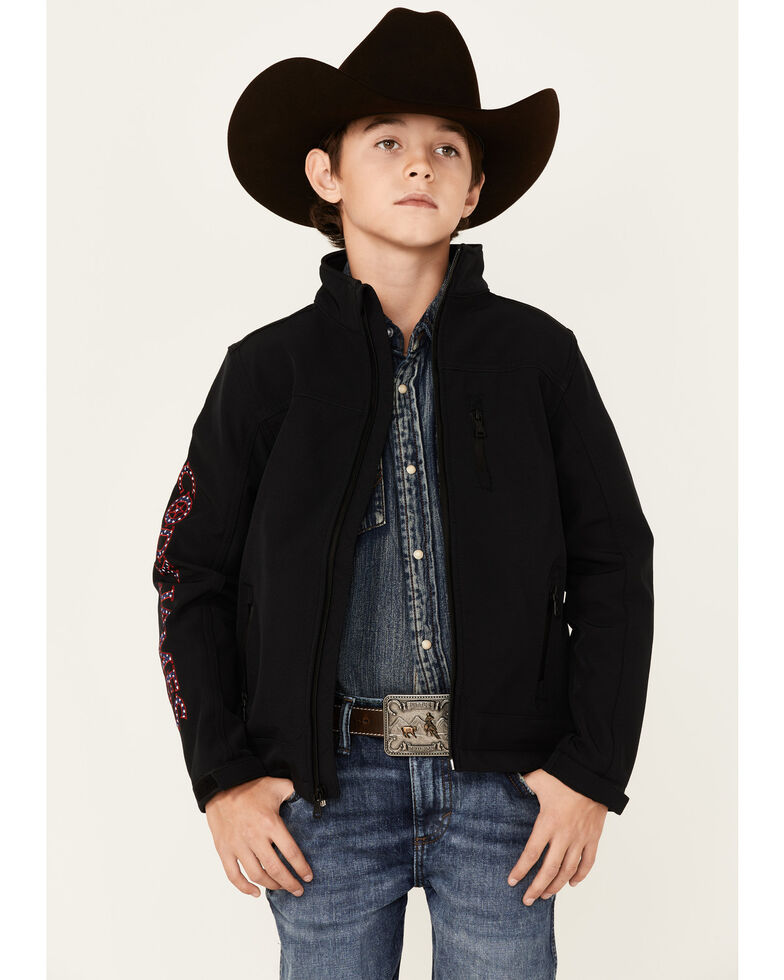 Cody James Boys' Americana Embroidered Softshell Jacket, Black, hi-res