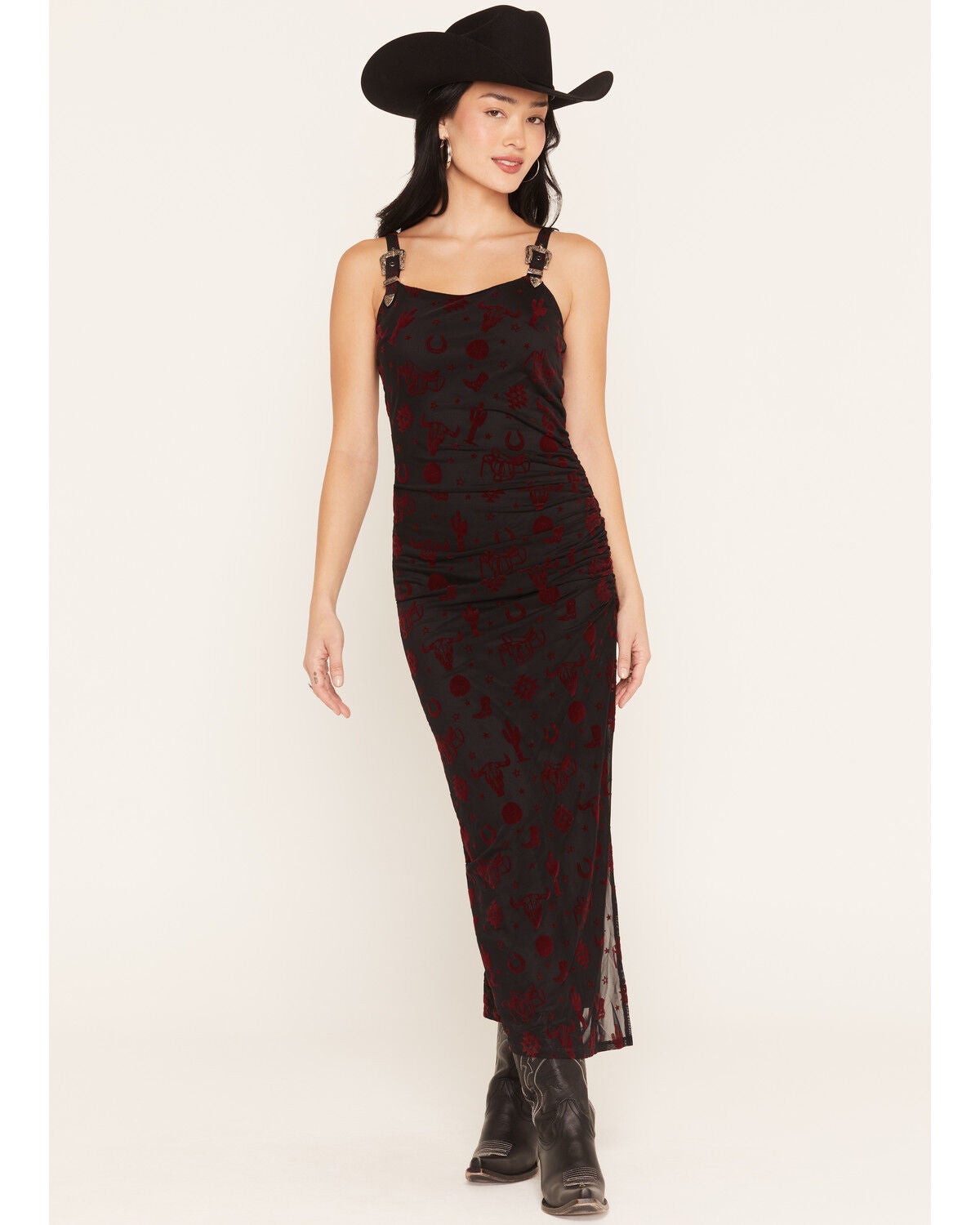 Rock & Roll Women's Flocked Conversational Print Mesh Mini Dress, Black, hi-res