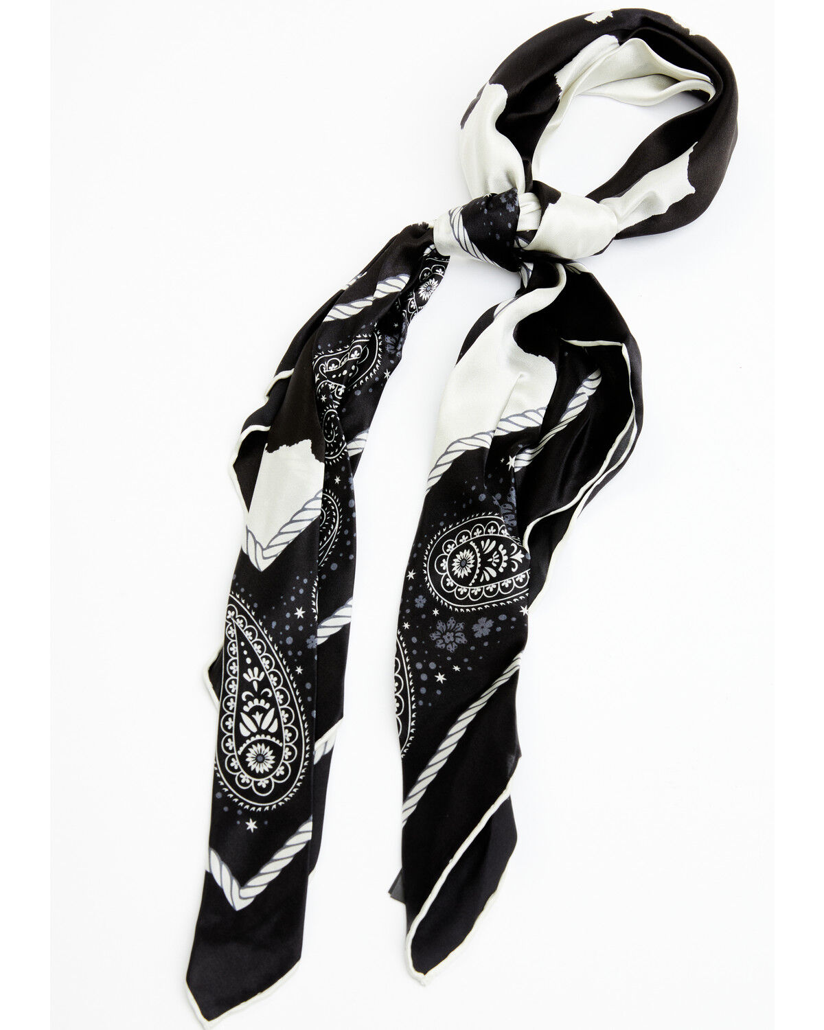 Image #1 - Idyllwind Women's Spotted Cow Silk Bandana, Black, hi-res