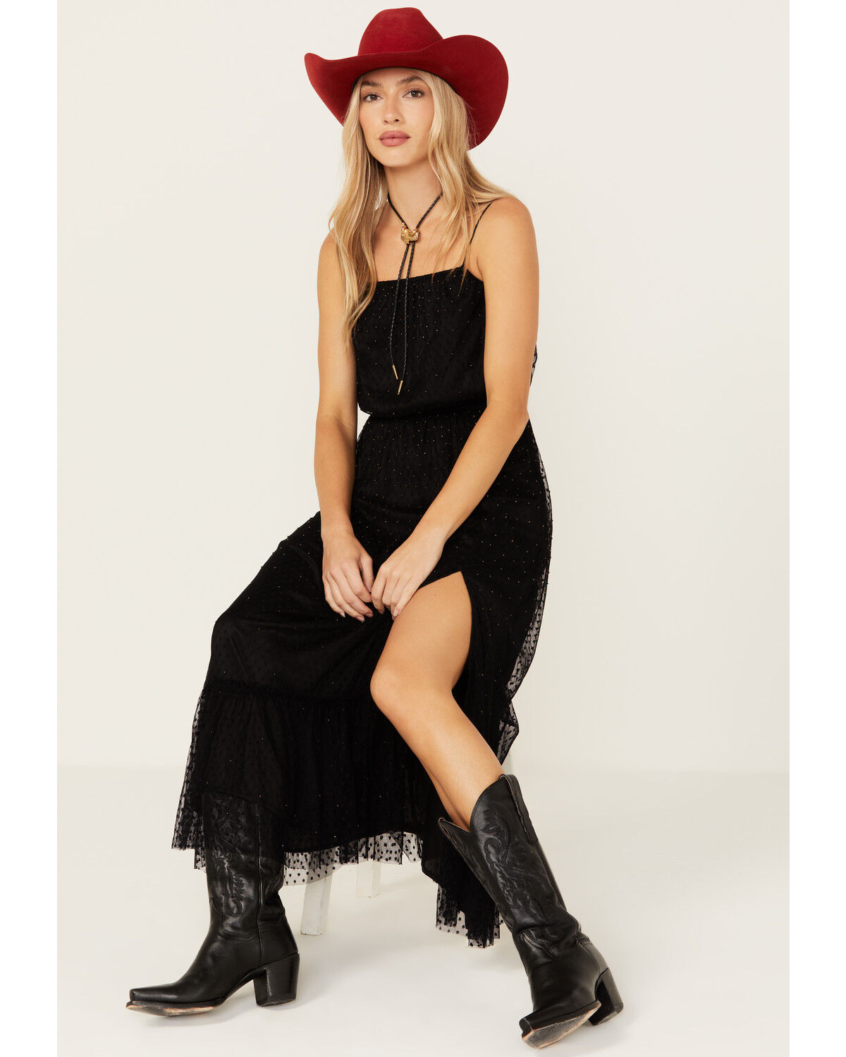 Image #1 - Shyanne Women's Chiffon Mesh Midi Dress, Black, hi-res