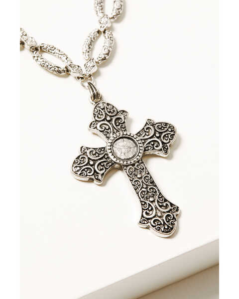Shyanne Women's Turquoise Cross Fancy Statement Cross Necklace, Silver, hi-res