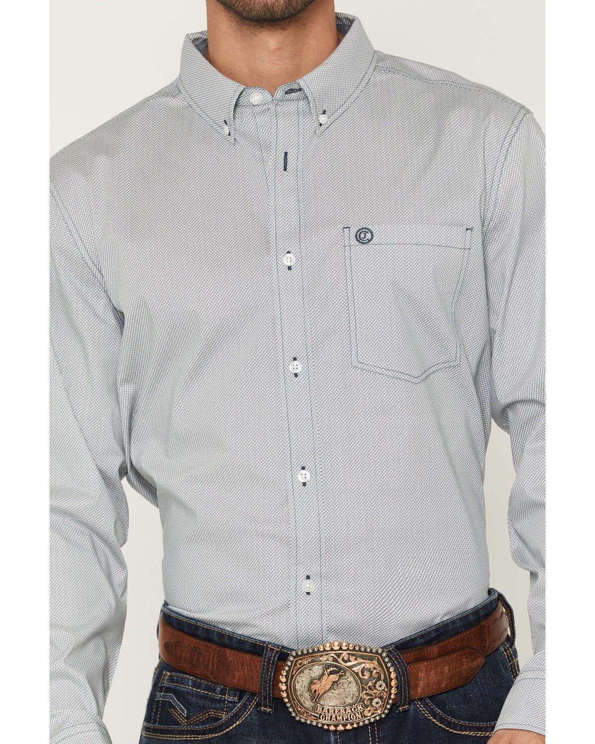 Image #3 - Cody James Men's Day Job Geo Print Long Sleeve Button-Down Stretch Western Shirt - Big, Blue, hi-res