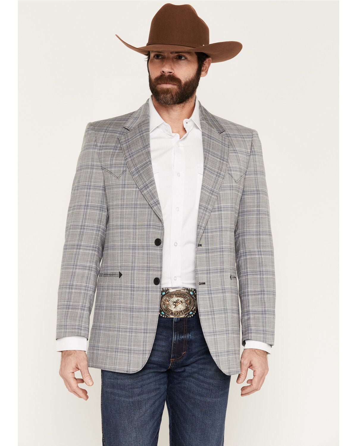 Image #1 - Circle S Men's Carson City Plaid Print Button-Down Sportcoat - Big, Light Grey, hi-res